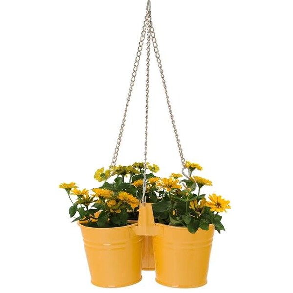 Houston International Trading Houston International Trading 8117E SAFF Enameled Galvanized Hanging 3 Planter Unit for 5.5 in. Plants; Saffron 8117E SAFF - main